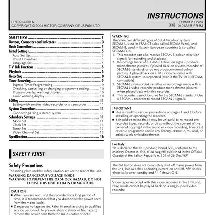 JVC HR-V510E VCR Owners Instruction Manual