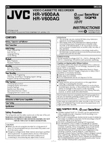 JVC HR-V600AA HR-V600AG VCR Owners Instruction Manual