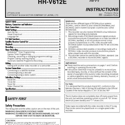 JVC HR-V610E HR-V611E HR-V612E VCR Owners Instruction Manual