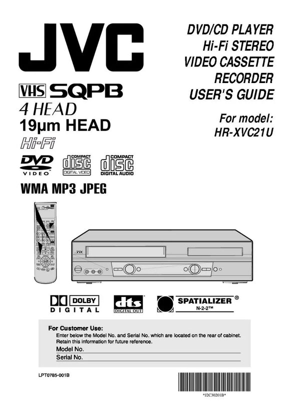 JVC HR-XVC21U VCR DVD Owners Instruction Manual