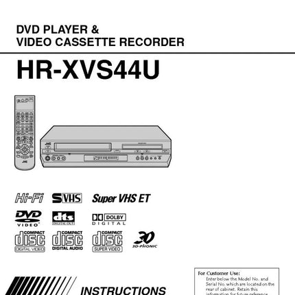 JVC HR-XVS44U VCR DVD Owners Instruction Manual
