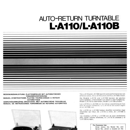 JVC L-A110 L-A110B Turntable Owners Instruction Manual