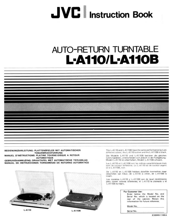 JVC L-A110 L-A110B Turntable Owners Instruction Manual