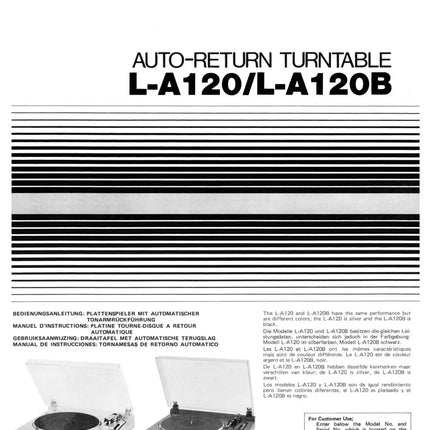 JVC L-A120 L-A120B Turntable Owners Instruction Manual