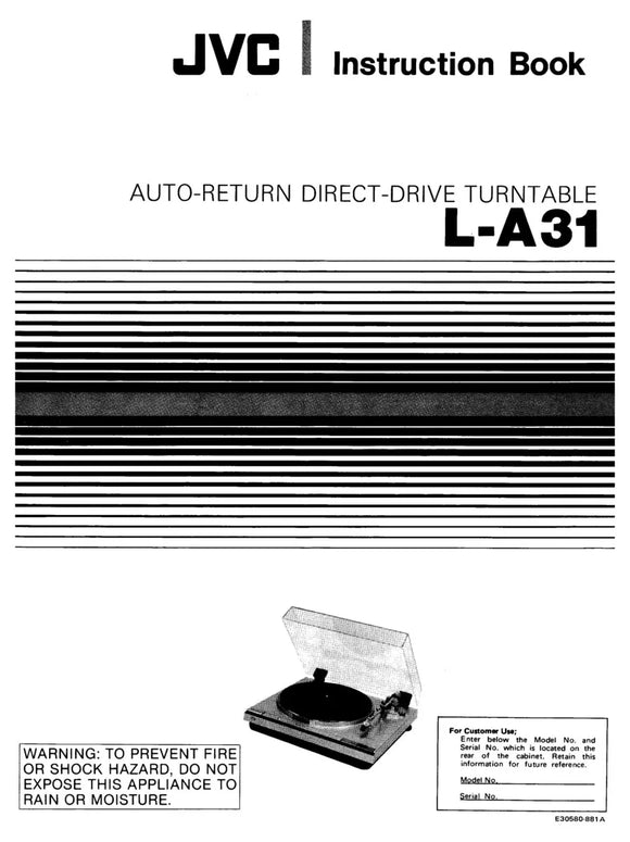 JVC L-A31 Turntable Owners Instruction Manual