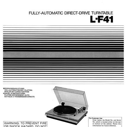 JVC L-F41 Turntable Owners Instruction Manual