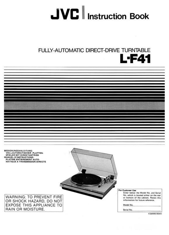 JVC L-F41 Turntable Owners Instruction Manual