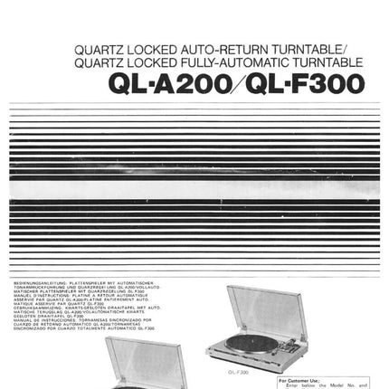 JVC QL-A200 QL-F300 Turntable Owners Instruction Manual