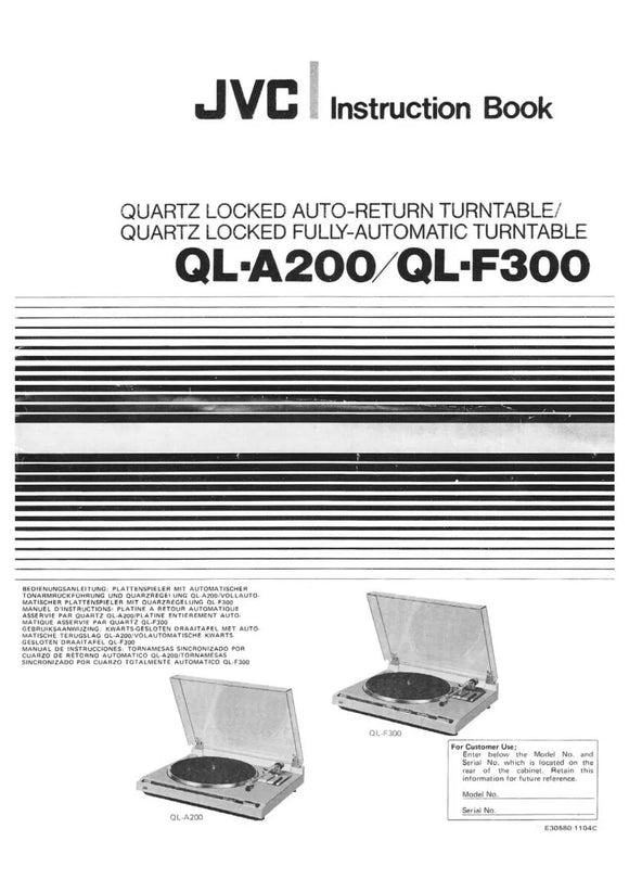 JVC QL-A200 QL-F300 Turntable Owners Instruction Manual