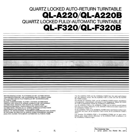 JVC QL-A220 QL-A220B QL-F320 QL-F320B Turntable Owners Manual