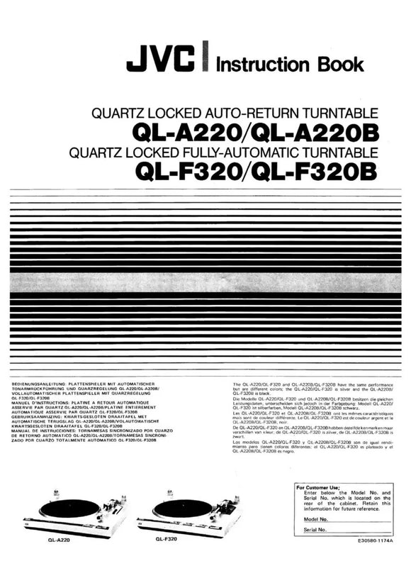 JVC QL-A220 QL-A220B QL-F320 QL-F320B Turntable Owners Manual