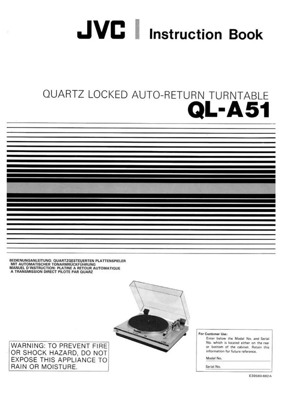 JVC QL-A51 Turntable Owners Instruction Manual