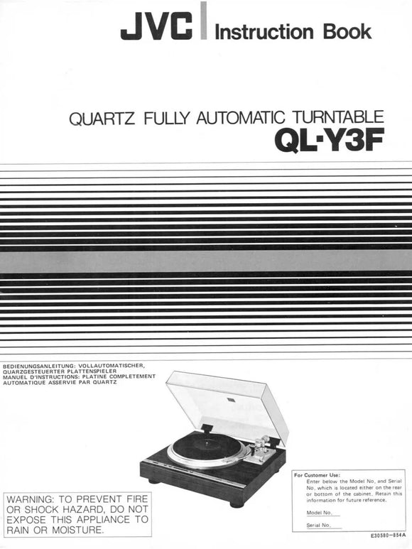 JVC QL-Y3F Turntable Owners Instruction Manual