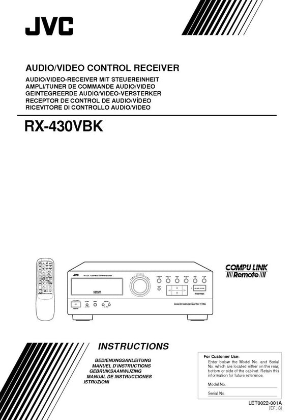 JVC RX-430VBK Receiver Owners Instruction Manual