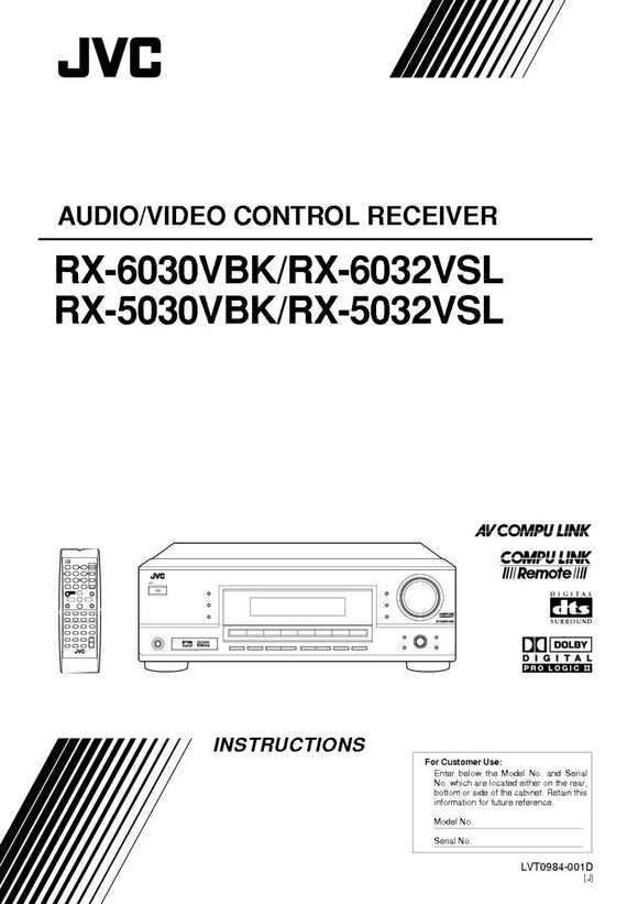 JVC RX-5030VBK RX-5032VSL RX-6030VBK RX-6032VSL Receiver Owners Manual