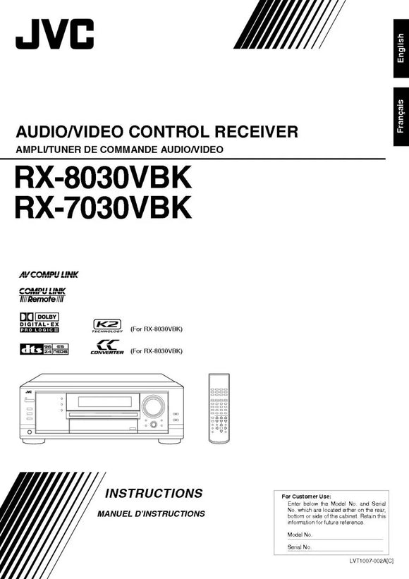 JVC RX-7030VBK RX-7030VBK Receiver Owners Instruction Manual