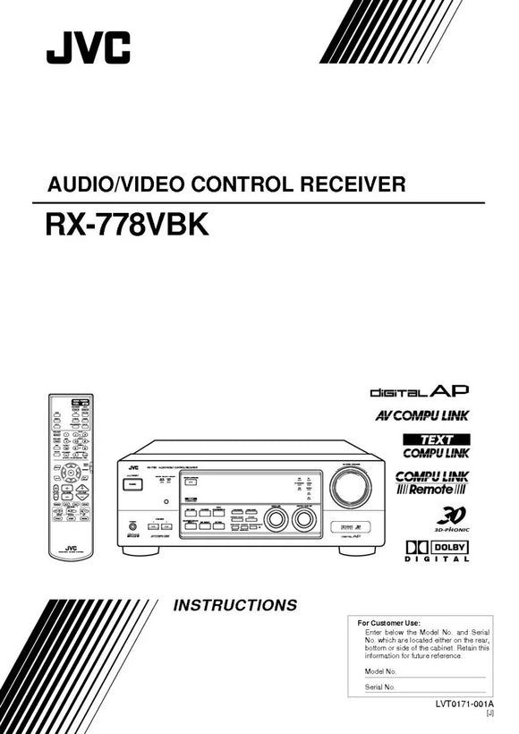 JVC RX-778VBK Receiver Owners Instruction Manual