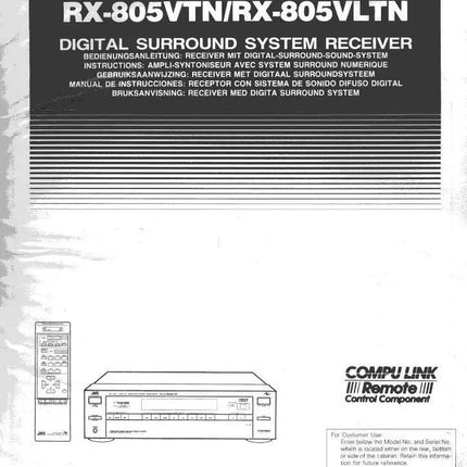 JVC RX-805 VTN RX-805VLTN Receiver Owners Instruction Manual