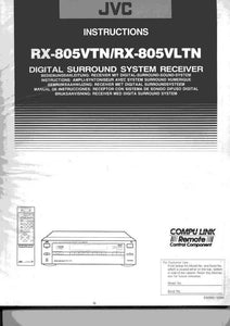 JVC RX-805 VTN RX-805VLTN Receiver Owners Instruction Manual