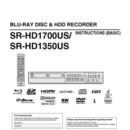 JVC SR-HD1350US SR-HD1700US Blu-ray Player Owners Manual