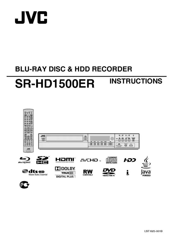 JVC SR-HD1500ER Blu-ray Player Owners Instruction Manual