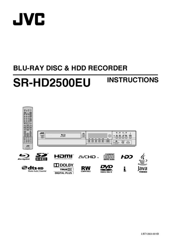 JVC SR-HD2500EU Blu-ray Player Owners Instruction Manual