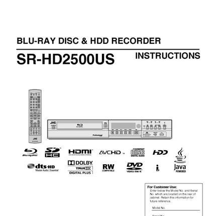 JVC SR-HD2500US Blu-ray Player Owners Instruction Manual