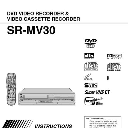 JVC SR-MV30 VCR DVD Owners Instruction Manual