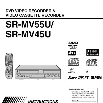 JVC SR-MV45U SR-MV55U VCR DVD Owners Instruction Manual
