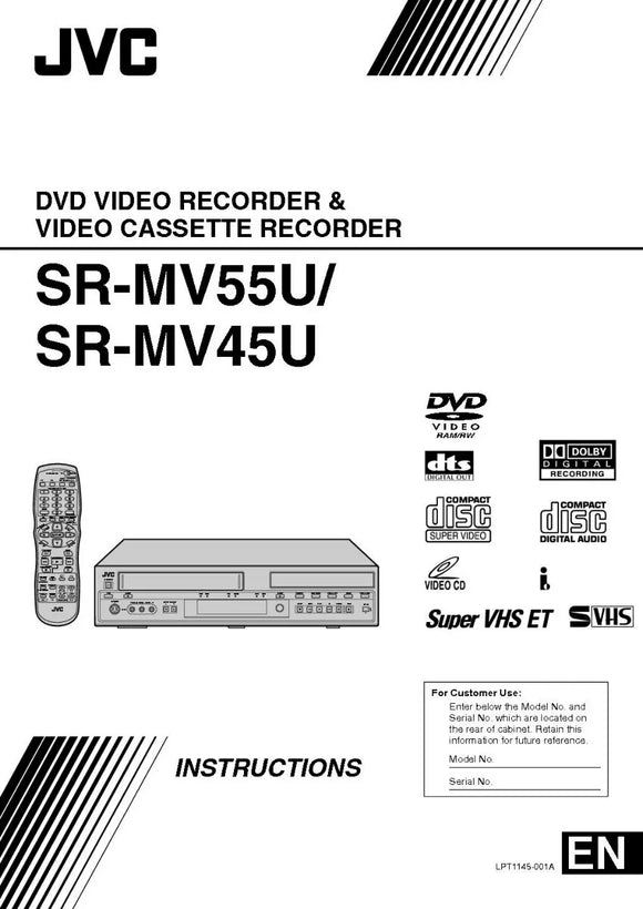 JVC SR-MV45U SR-MV55U VCR DVD Owners Instruction Manual