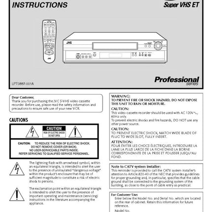 JVC SR-V101US DVD and VCR Owners Instruction Manual