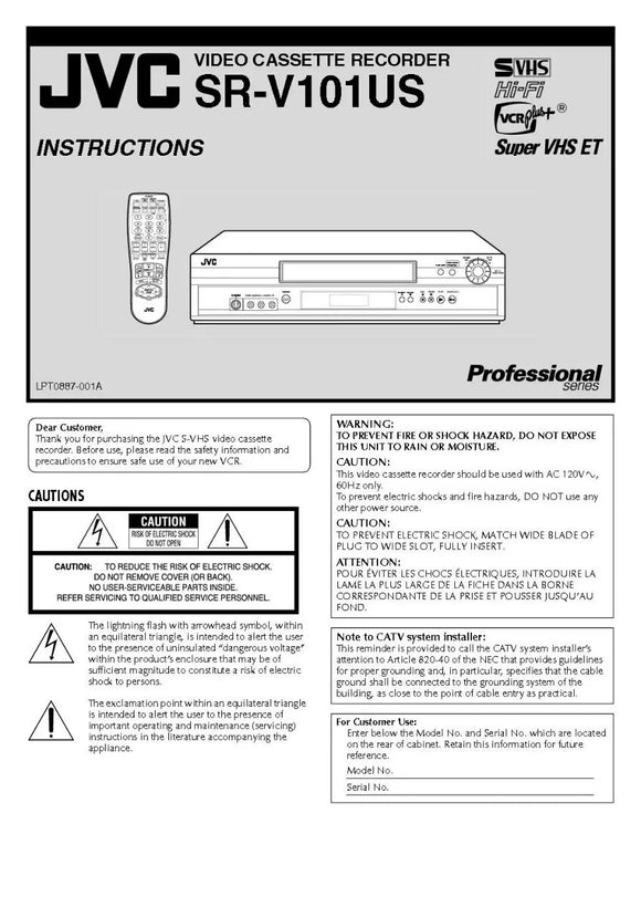 JVC SR-V101US DVD and VCR Owners Instruction Manual