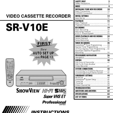 JVC SR-V10E DVD and VCR Owners Instruction Manual