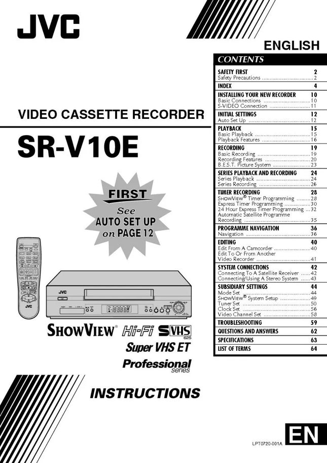 JVC SR-V10E DVD and VCR Owners Instruction Manual