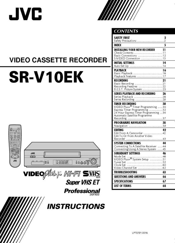 JVC SR-V10EK DVD and VCR Owners Instruction Manual