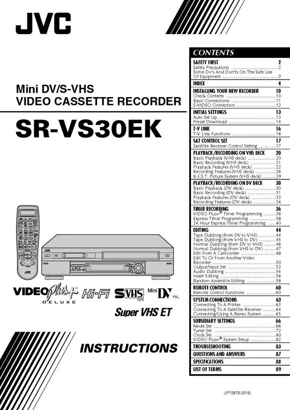 JVC SR-VS30EK VCR DVD Owners Instruction Manual