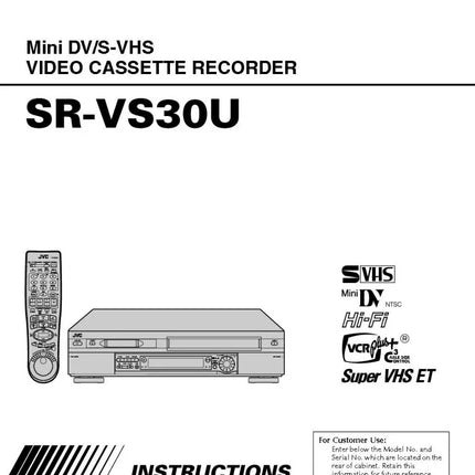 JVC SR-VS30U VCR DB2:B69VD Owners Instruction Manual