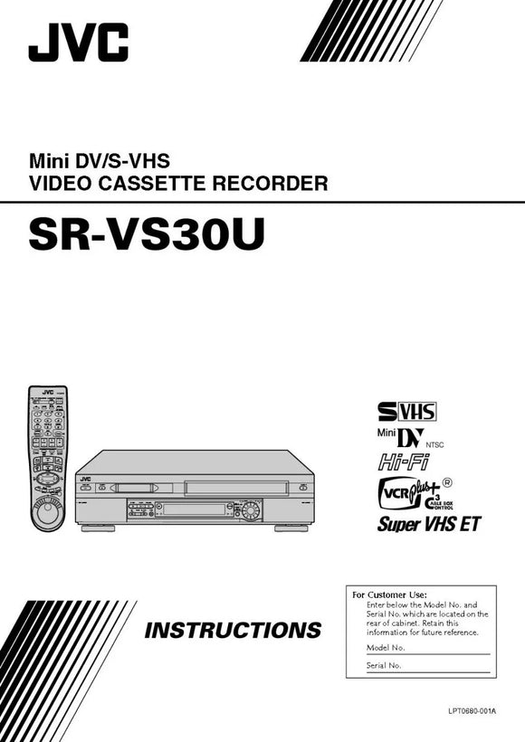 JVC SR-VS30U VCR DB2:B69VD Owners Instruction Manual