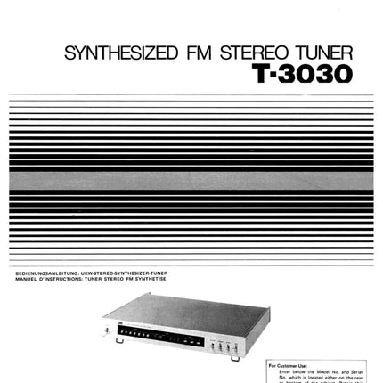 JVC T-3030 Tuner Owners Instruction Manual