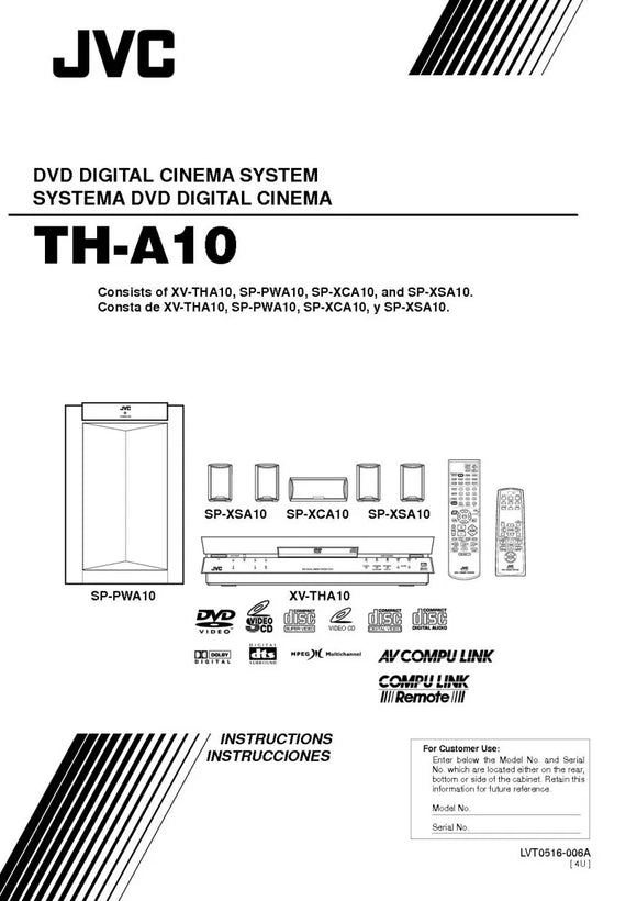 JVC TH-A10 XV-THA10 Home Theater System Owners Instruction Manual