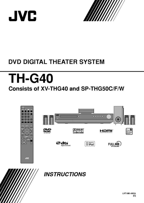 JVC TH-G40 XV-THG40 Home Theater System Owners Instruction Manual