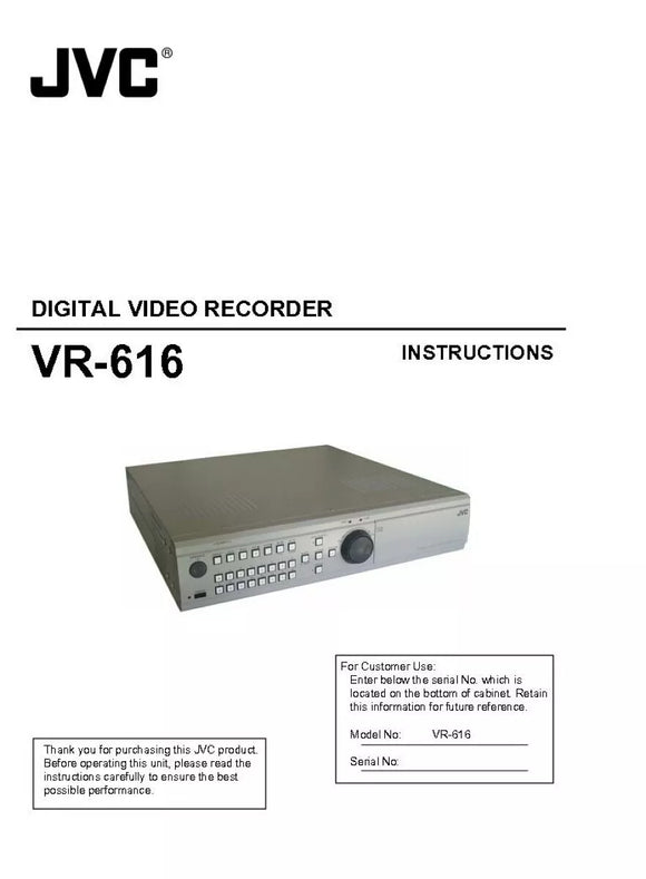 JVC VR-616 Digital Video Recorder Owners Instruction Manual