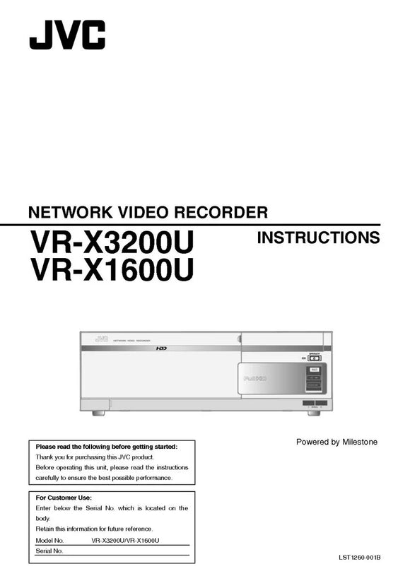 JVC VR X1600U VR X3200U Network Video Recorder Owners Instruction Manual