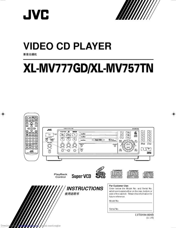 JVC XL-MV757TN XL-MV777GD Video CD Player Owners Instruction Manual