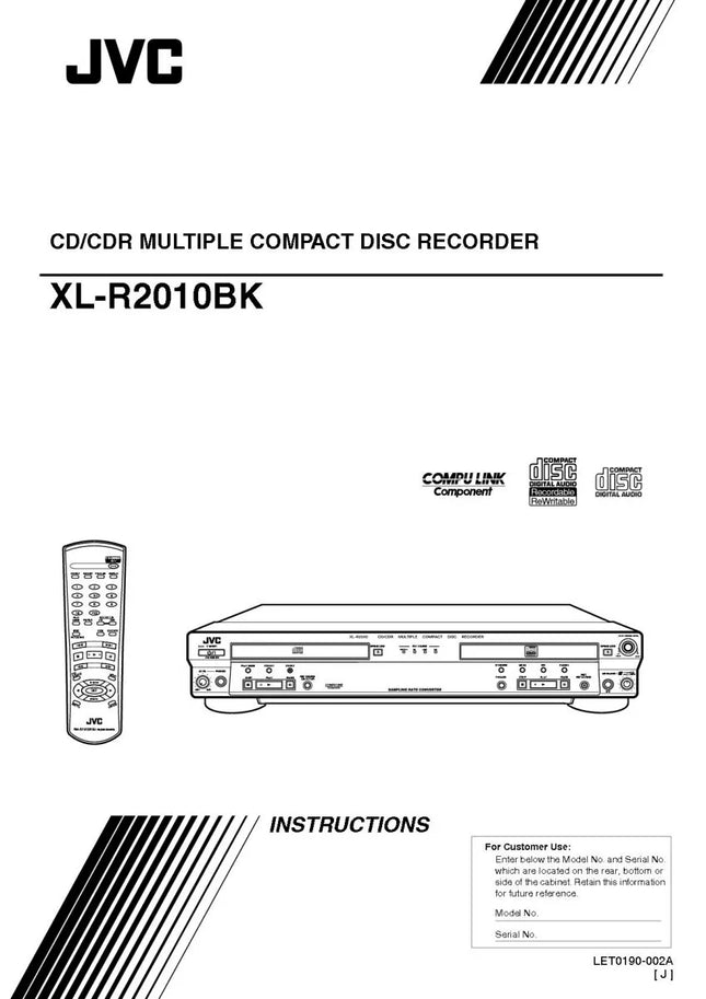JVC XL-R2010BK CD Recorder Owners Instruction Manual