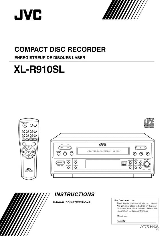 JVC XL-R910SL CD Recorder Owners Instruction Manual