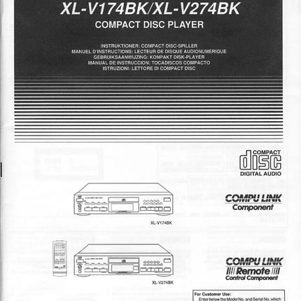 JVC XL-V 174BK XL-V274BK CD Player Owners Instruction Manual