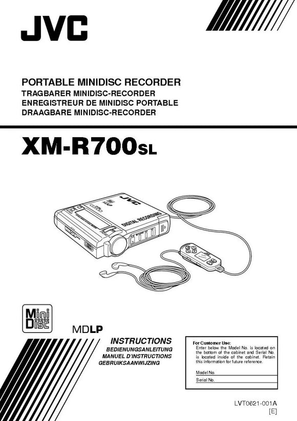 JVC XM-R700SL Minidisc Recorder Owners Instruction Manual