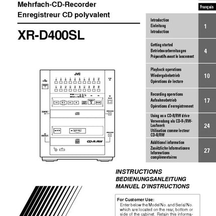 JVC XR-D400SL CD Recorder Owners Instruction Manual