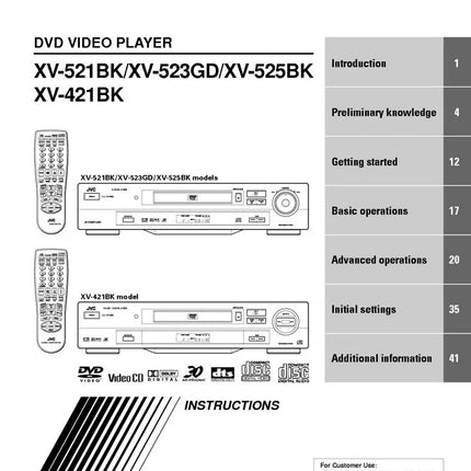 JVC XV-421BK XV-521BK XV-523GD XV-525BK DVD Player Owners Manual